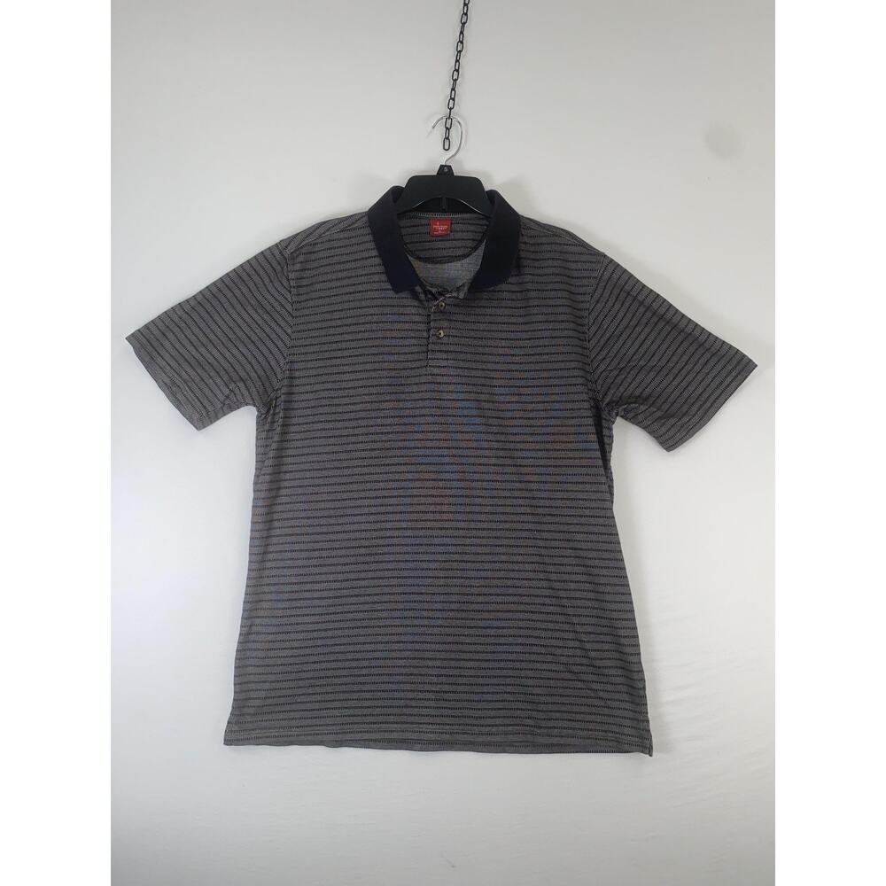 Junction West Polo Shirt Mens XL Gray Striped Short Sleeve Knit Contrast Collar